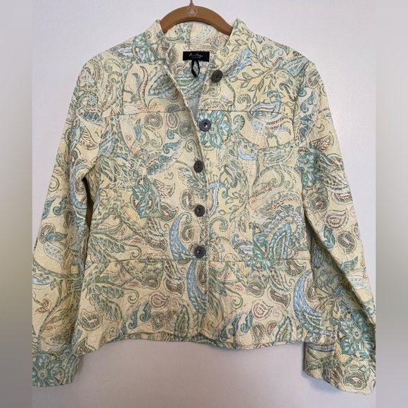 Analogy Petite Women's Jacket Paisley Print | Color: Blue/Yellow | Size: XS/S - Picture 2 of 6